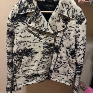Rag & Bone black and cream wool moto jacket coat sz 4
